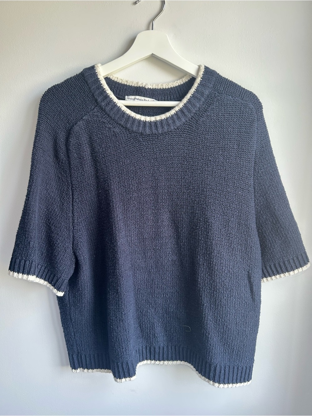 Classic Coastal Navy Crewneck Short-Sleeve Sweater by Abercrombie